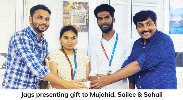 Jags presenting gift to Mujahid, Sailee & Sohail Jags presenting gift to Mujahid, Sailee & Sohail